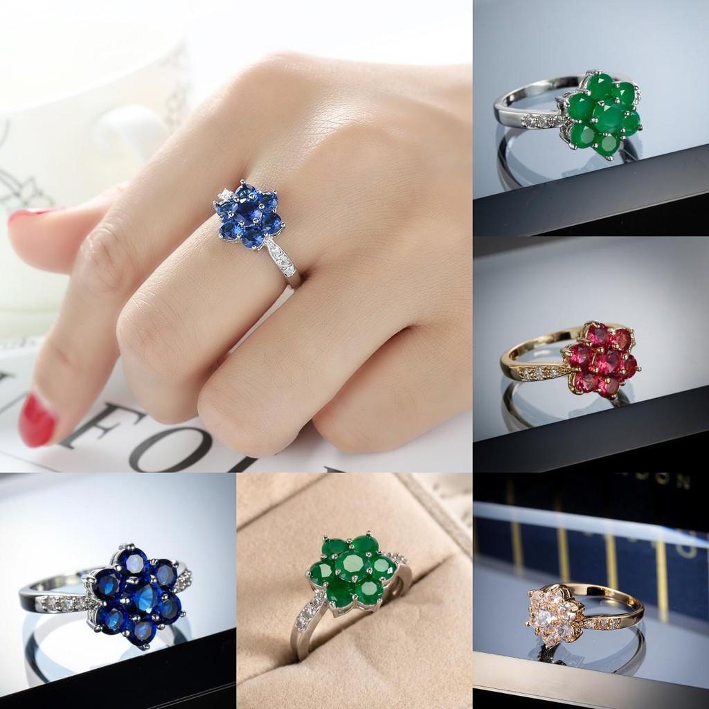 Blue Zirconium Pink Ring Copper Base Gold Plating Conscious Decoration Women