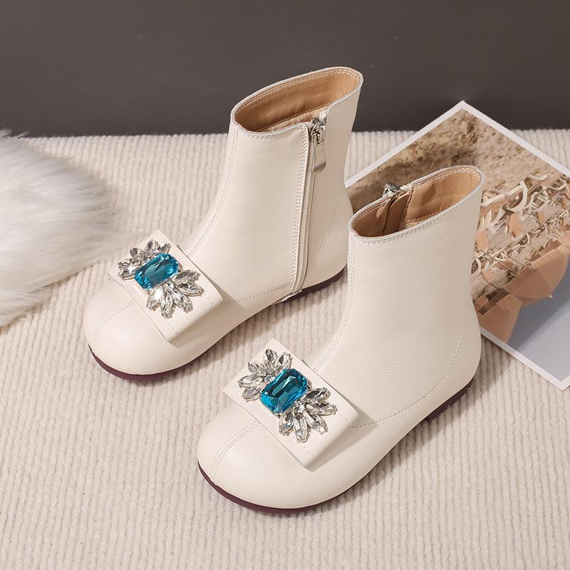 Autumn/Winter 2025 Korean Style Girls' Leather Princess Boots: Velvet-Lined, Soft Sole Short Boots