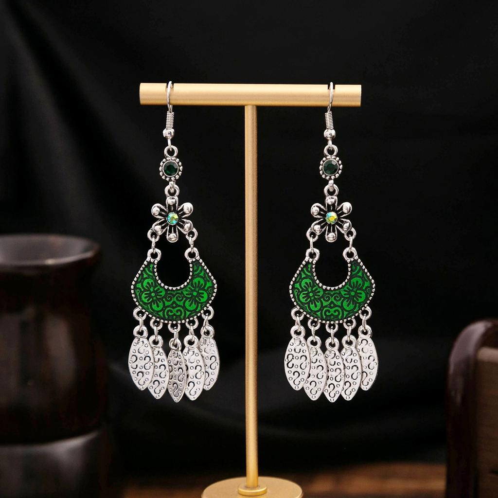 Ethnic Style Long Fringed Earrings, Bohemian Minority Blue Turquoise Tourist Attractions Earrings For Women