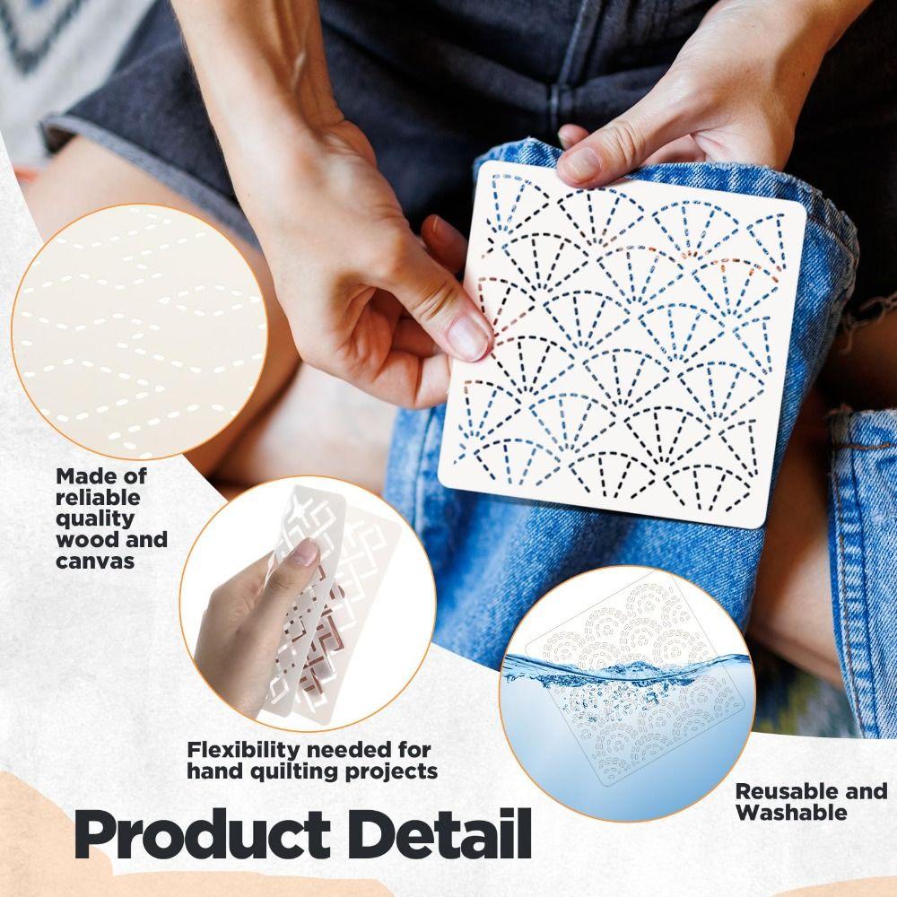 30pcs Geometric Pattern Sashiko Stencil Kit Reusable Handmade Sashiko Embroidery Template DIY PET Embroidery Stencil