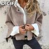 Jaquetas e Casacos Femininos Vintage Casuais DICFY com Estampa Lisa de Manga Longa e Gola POLO Outono Inverno