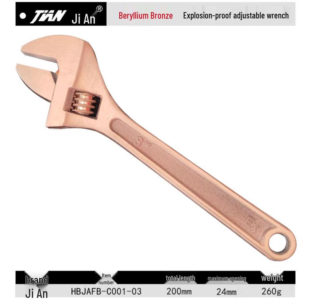 Explosion-Proof Beryllium Copper Adjustable Wrench - Sizes: 6", 8", 10", 12", 15", 18", 24"