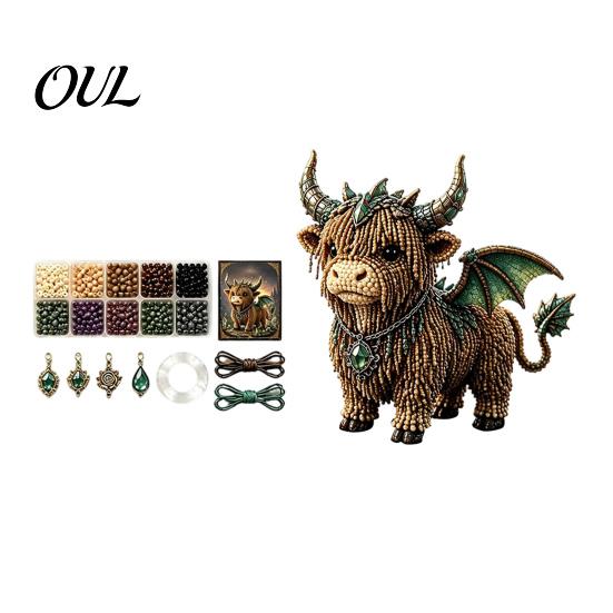Progetto Artistico con Perline Mucca delle Highlands Kit, Artigianato Fai da Te Mitico Animale Decorativo 3D con Perline, per Adulti Adolescenti Kit Regalo Fatto a Mano Ornamento