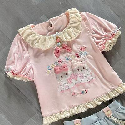 T-shirt Kawaii Giapponesi Donna Casual Y2k Crop Top Magliette Sweet Lolita Design per Abbigliamento Ragazze Magliette Manica Corta Soprabito Chic