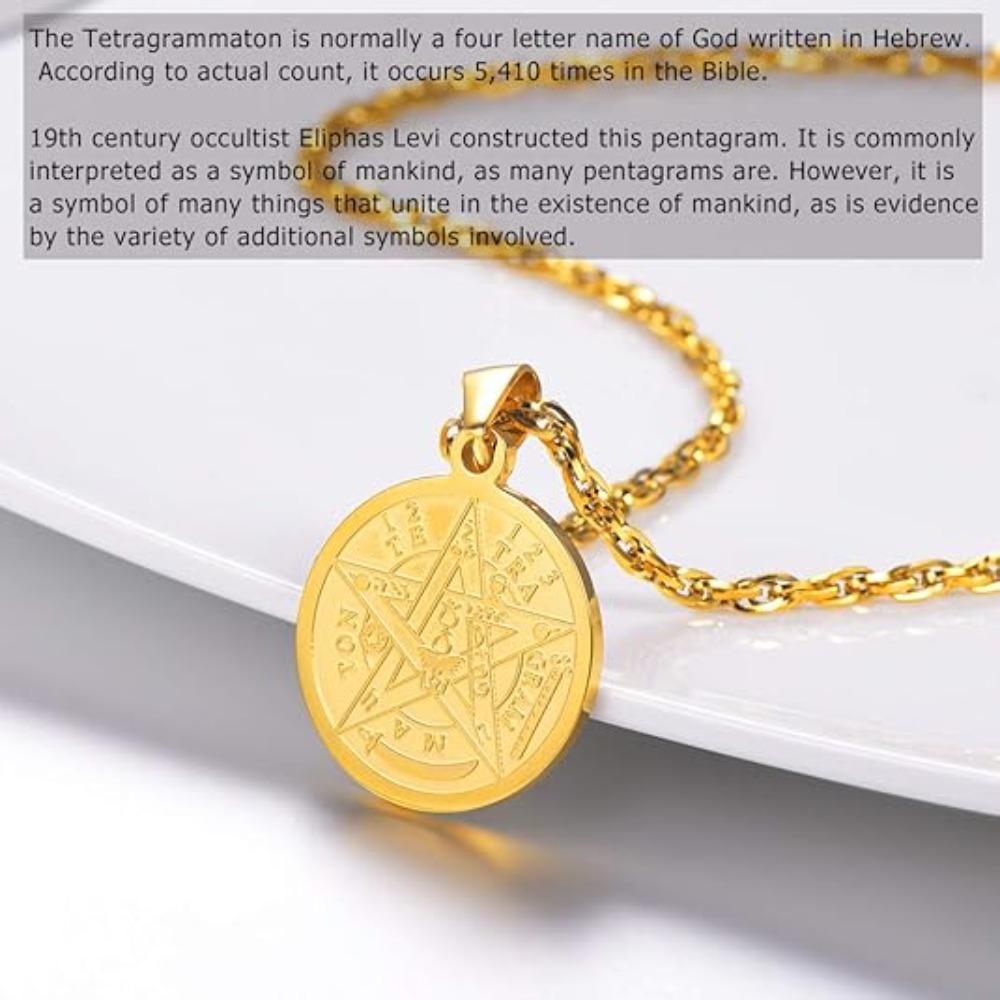 1PCS Unisex Four-Character Divine Name Pentagram Amulet Necklace: Stainless Steel Pentagram Amulet Pendant