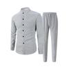 Men's European Autumn Waffle Knit Stand Collar Cardigan & Long Pants Set