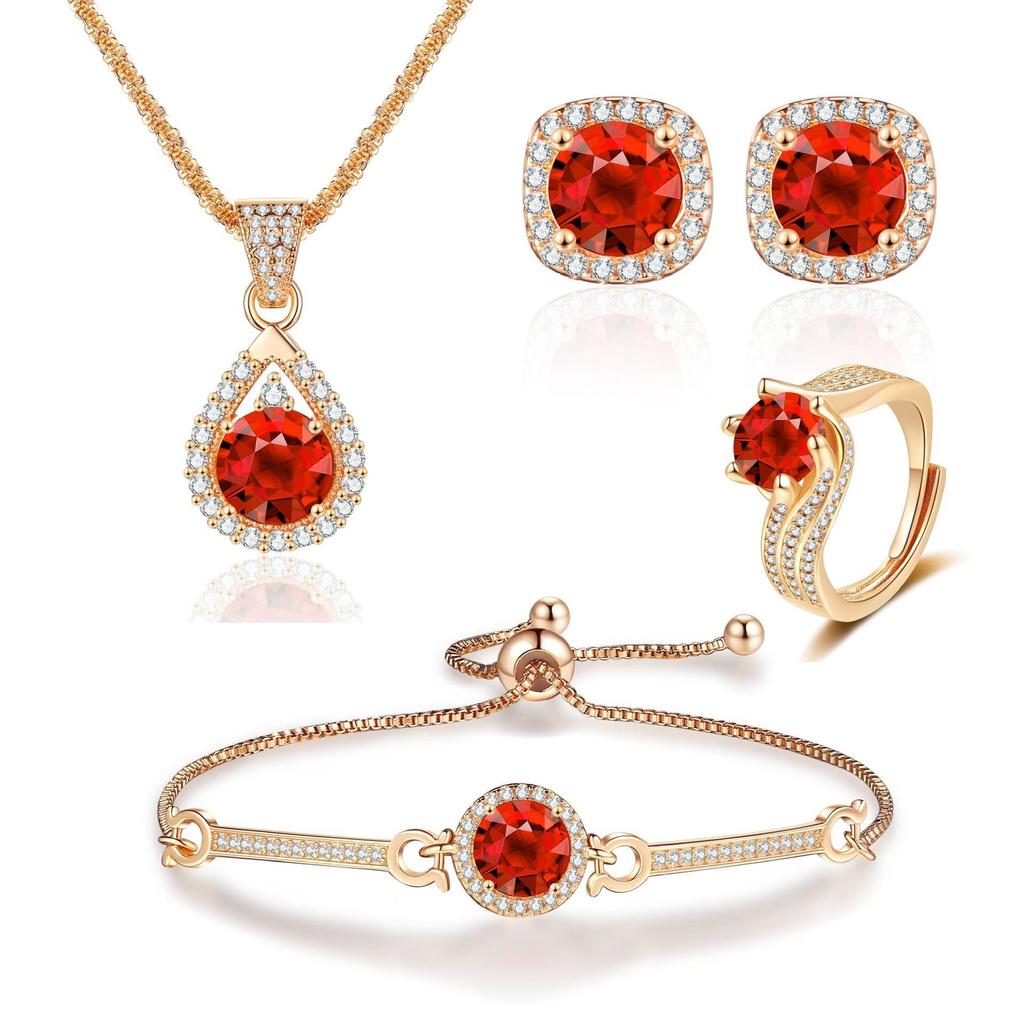 Mehrfarbiges Edelstein Königin Krone Halskette, Ring, Ohrringe & Anhänger Set für Frauen