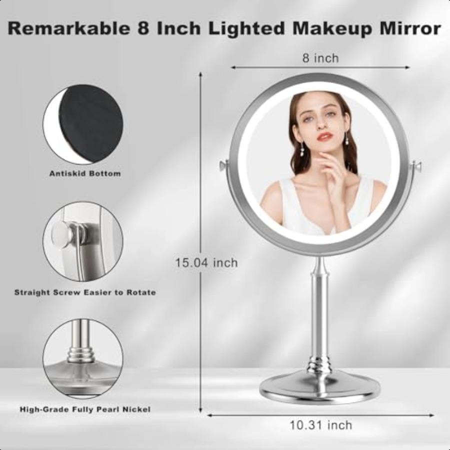 

Перезаряжаемое двустороннее зеркало для макияжа 1X 10X увеличение 3 цвета подсветки 360° вращение Беспроводное Съемный аккумулятор 4500 мАч United States