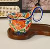 Hand-Painted 450ml Ceramic Cup Set: Curved Handle for Coffee, Tea, Water, Breakfast, Oatmeal, or Milk
