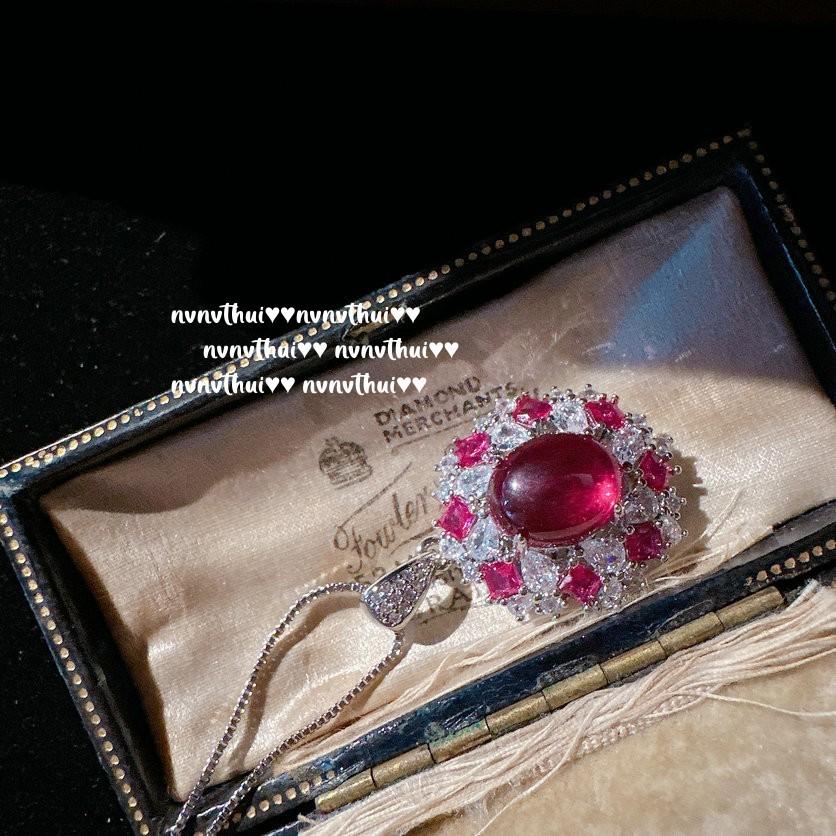 Papalacha Bouquet Gemstone Earrings, Duobao Thistle, 18K Gold Plated, Rouge Magenta Flower Zircon Ring