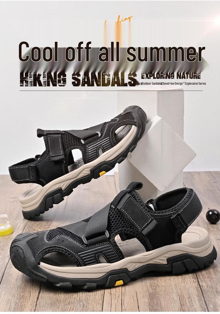 Herren Trendy Leder Geschlossene Zehenpartie Outdoor Sandalen: 2024 Sommer Atmungsaktive Strandschuhe