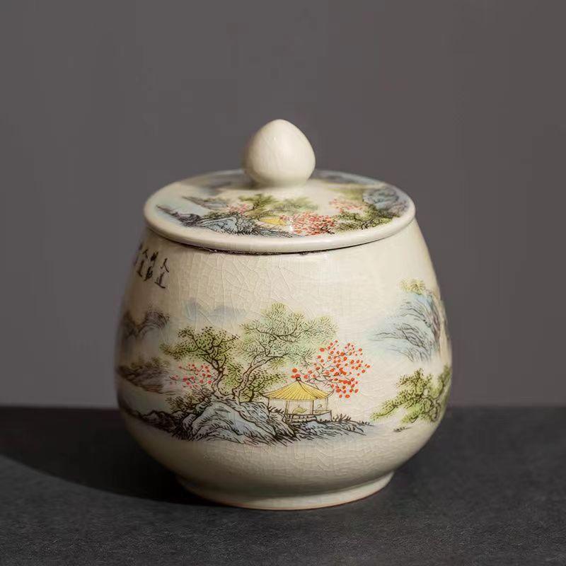 Tea Can Box Ceramic Tea Storage Jar Vintage Blue and White Cracked Sealed Jar Household Moisture-proof Teas Caddies Ceramic Jar