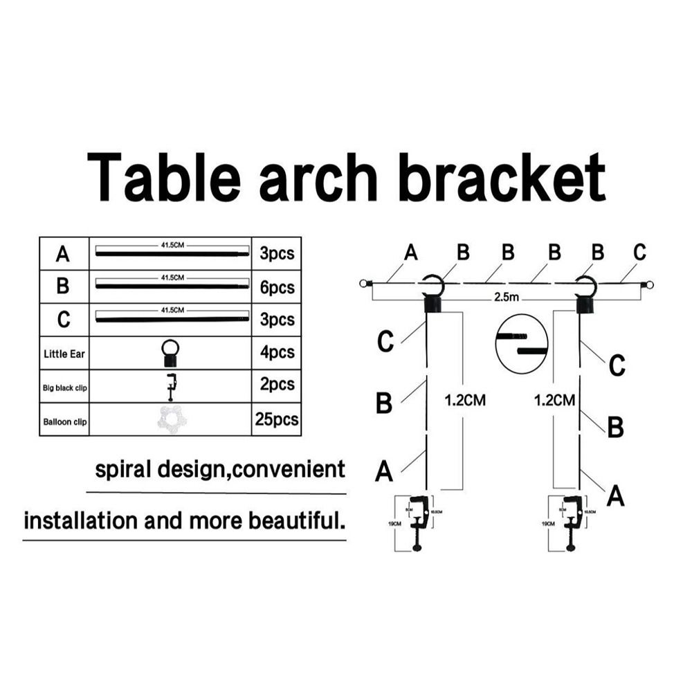 Black Desktop Arch Frame Easy Install Clamp Over The Table Rod Stand Adjustable Length Balloon Clips Flower Frame Arch
