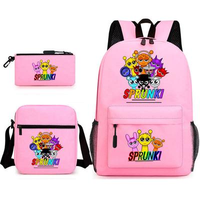 New Rhythm Box Student School Bag Three-piece Set, Casual Backpack Crossbody Bag Pencil Bag