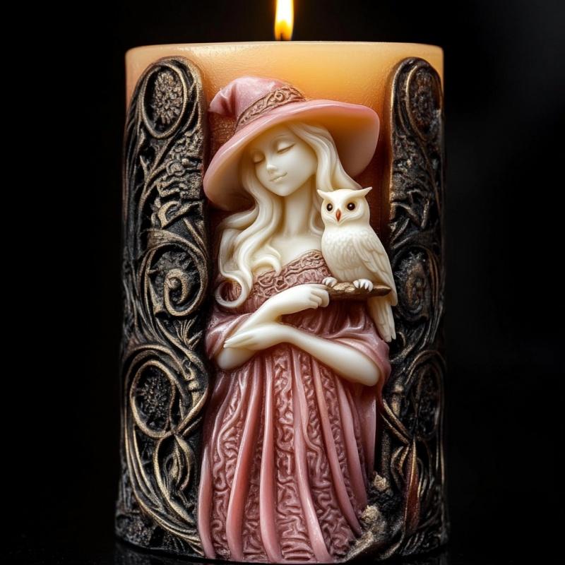 3D Witch Cylinder Candle Silicone Mold DIY Skull Witch Relief Cylinder Aromatherapy Resin Silicone Mould Halloween Decor Gifts