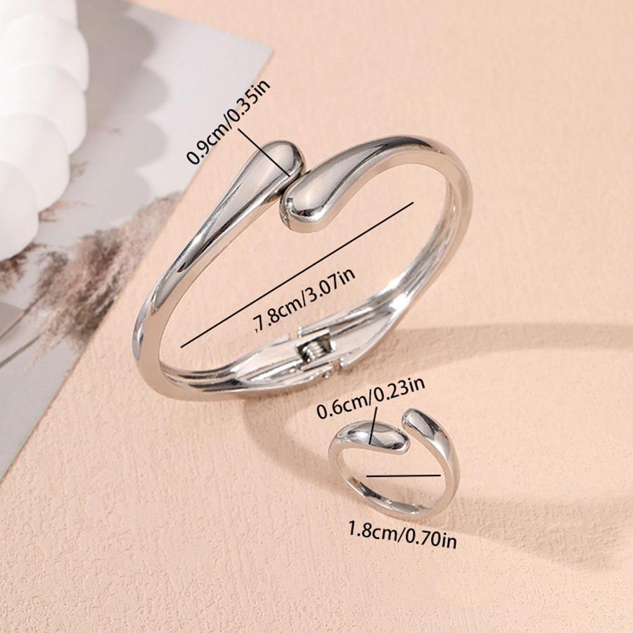 Fashion Commuter Festival Gifts Simple Personality Fashion Waterdrop Bracelet Ring Metal Jewelry Set 2pcs Temperament Set Women