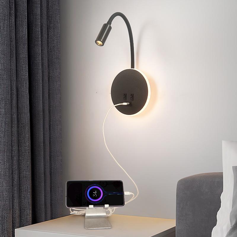 Modern LED Bedside Wall Lamp Bedroom Type-C Lamp Telescopic Hotel Reading Lamp Indoor USB Adjustable Angle Wall Light