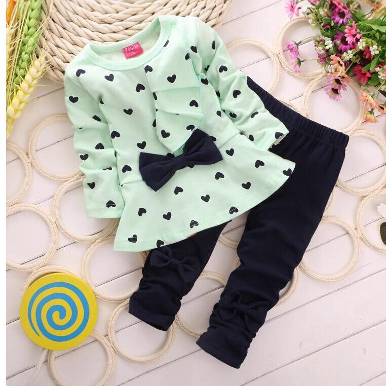 Heart Pattern Polka Dot Girls' Two-Piece Ruffle Set - Spring/Autumn 2025 Collection (Small/Medium)