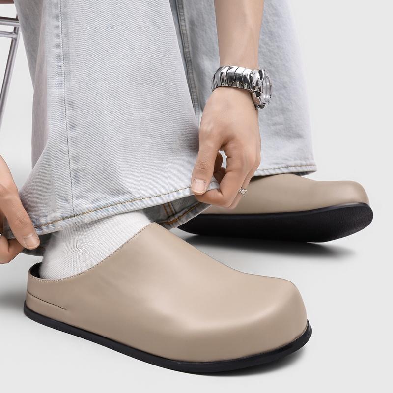 Plus Size 46 Slip-On Mules Loafers Slippers Summer Platform Half-Back Flats Casual Shoes For Man Leather Backless Slides Sandals
