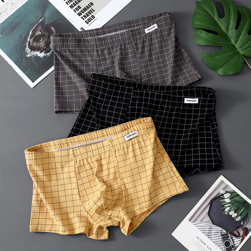 Men's Fall Fashion New Check Cotton Breathable Flat Angle Underwear