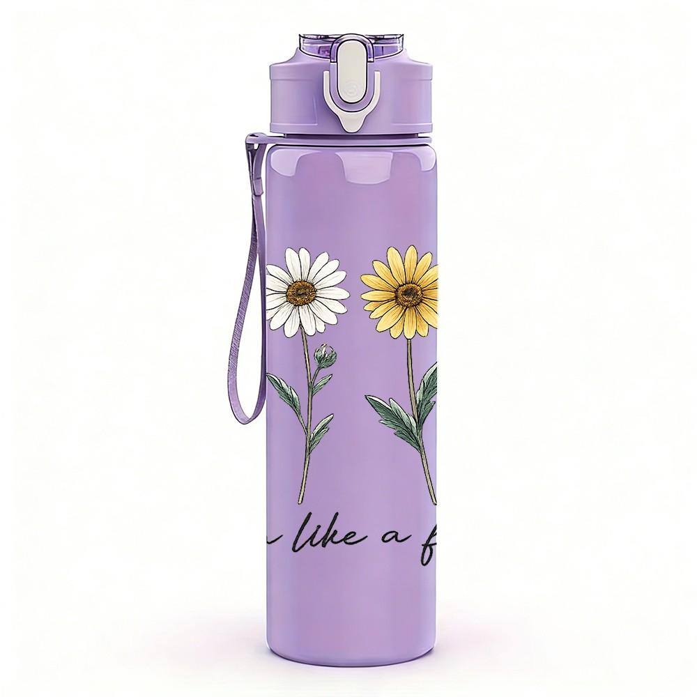 1PC Daisy Wildflower Bouquet Art Print 750ml Color Plastic Sports Water Bottle Leakproof Flip Straw Lid Suitable for Sports Office Home Use