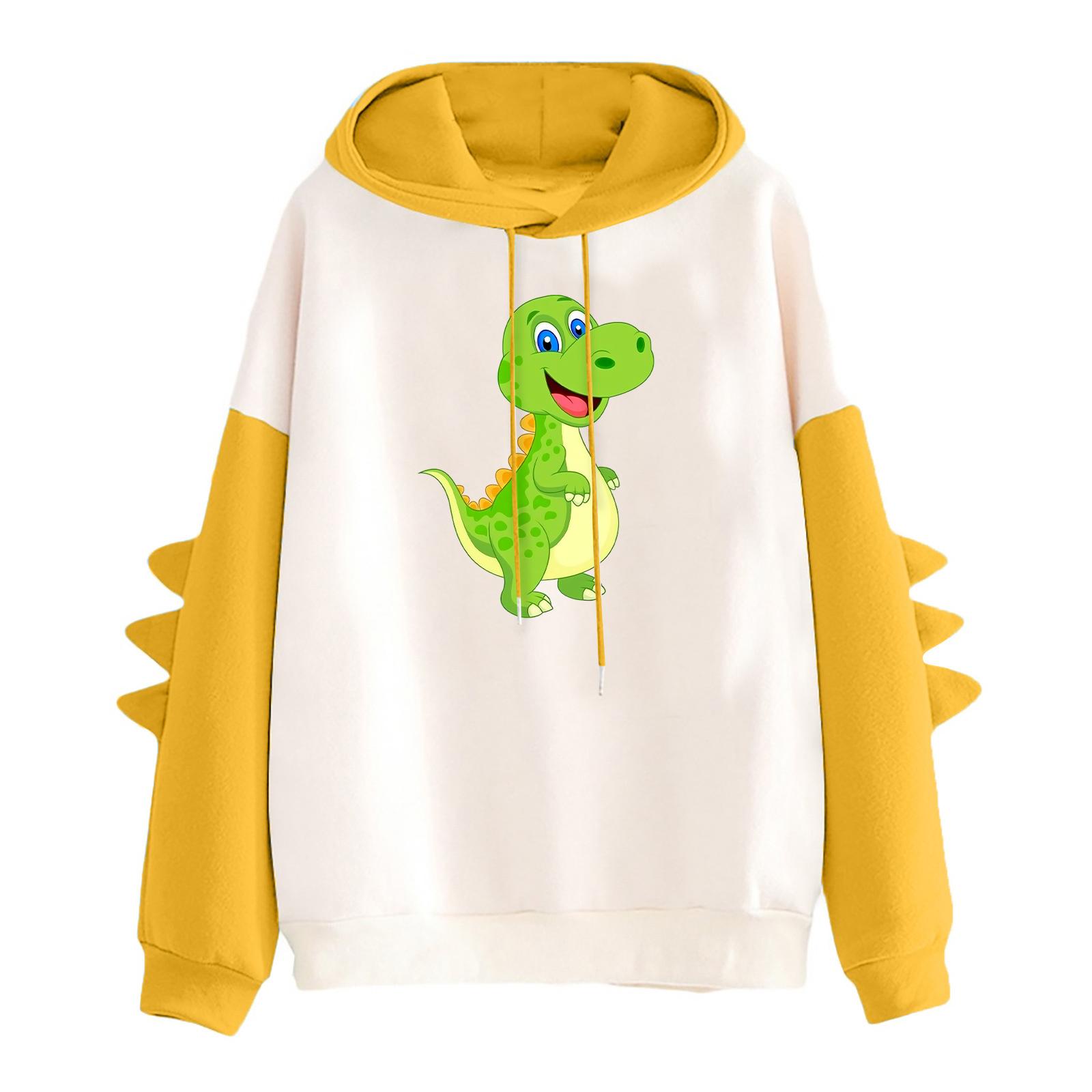 

Женское худи с принтом контрастного динозавра, свободное, повседневное XL жёлтый