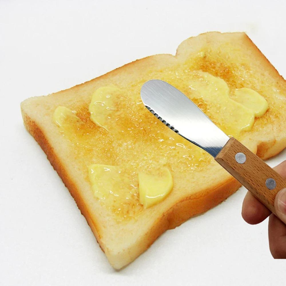 Wood Handle Butter Knife with Jagged Butter Spatula Kitchen Cutlery Jam Spreader  Bread