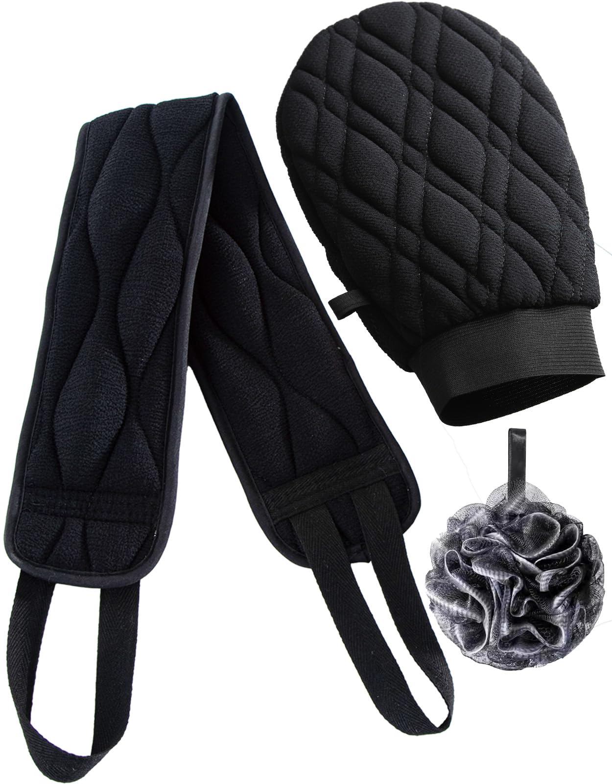 

Goslin EX Plus Body Scrub Set: Includes exfoliating mitt, back exfoliating towel, and foaming net. Korean-style exfoliation kit for both men and women