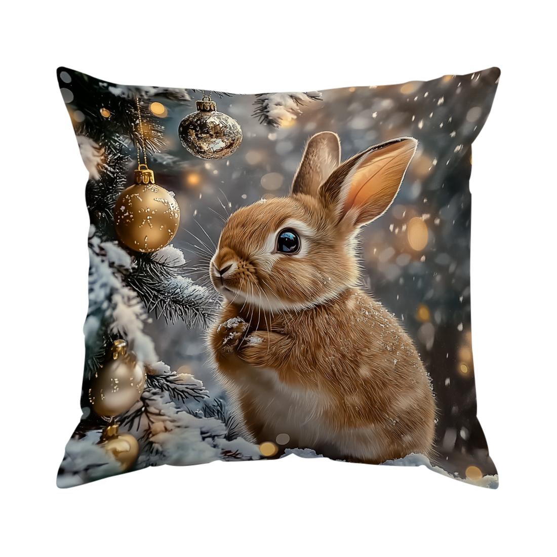 Домашний Декор Санта и Зайчик Рождественская Декоративная Подушка Шаблон Наволочка Подходит для Дивана Спальни Автомобильная Наволочка 16x16Inch