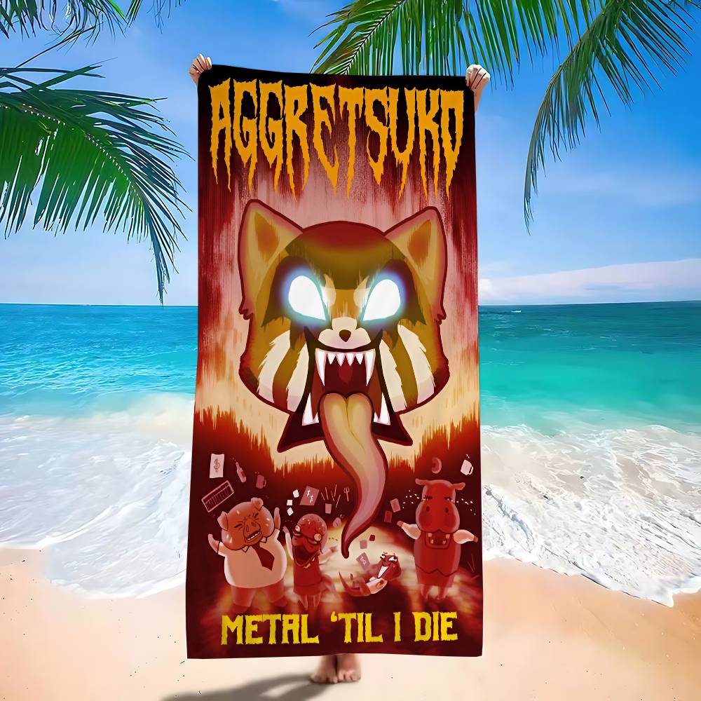 Aggretsuko Anime-Rock Beach Towel Colorful Bath Towels for Girl Microfiber Quick Dry Sand Free Beach Yoga Spa Gym Pool