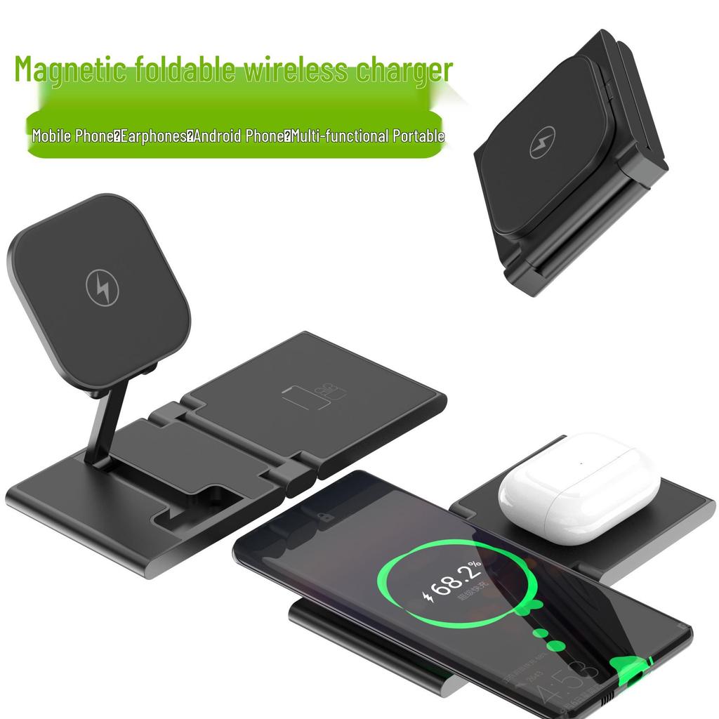 3-in-1 Magnetic Foldable Wireless Charger: 15W Fast Charging for Phone & Watch