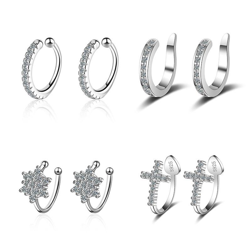 Argent 925 Simple Cristal Zircon Clip sur Manchette d'Oreille Boucle d'Oreille Femme Petite Mini Pince d'Oreille Manchettes Sans Trou de Perçage Faux Boucles d'Oreilles