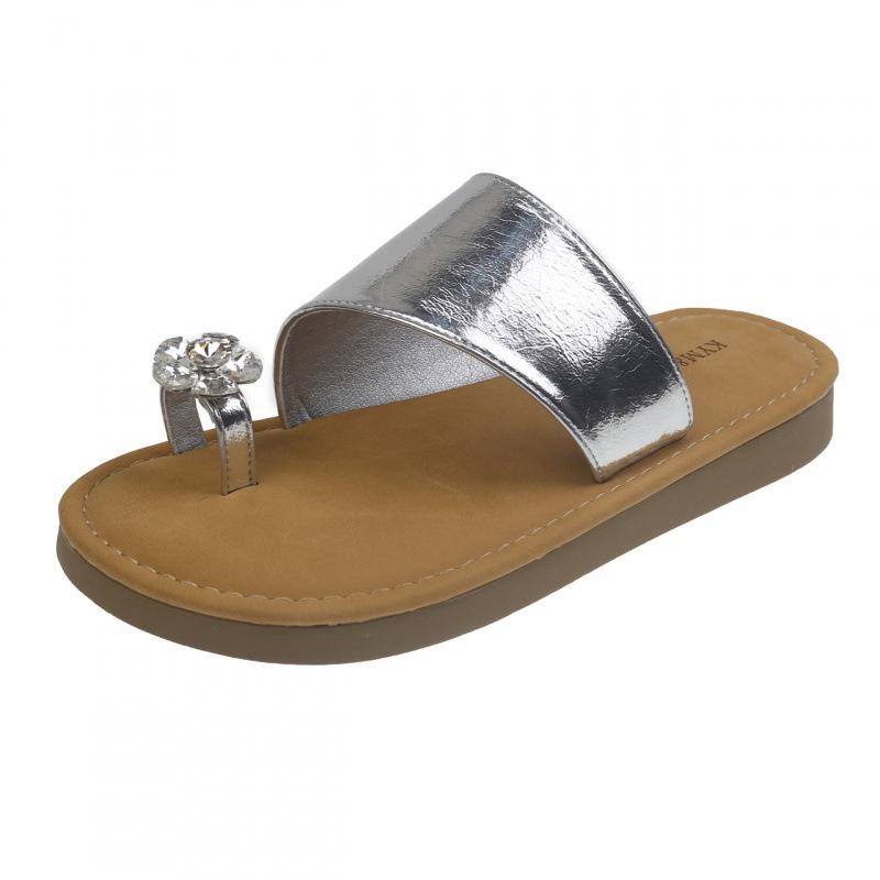 

Rhinestone cover toe cool slippers female summer wear 2025 new with skirt fairy wind seaside thick-soled one-word sandals 35