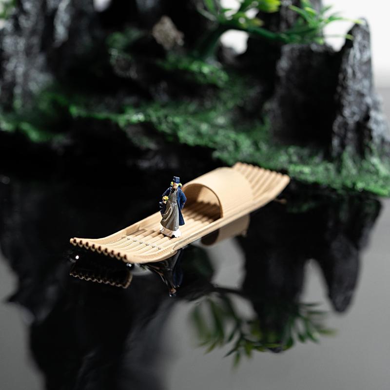 3D Floating Boat Mini Bamboo Raft Fish Tank Bonsai Micro Landscape Ornaments Creative Home Decoration Aquarium Accessories New