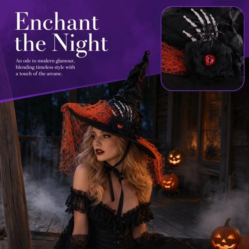 Eyeball Flower Witch Hat Spider Pendant Wizard Cap Cool Halloween Hat  Adult