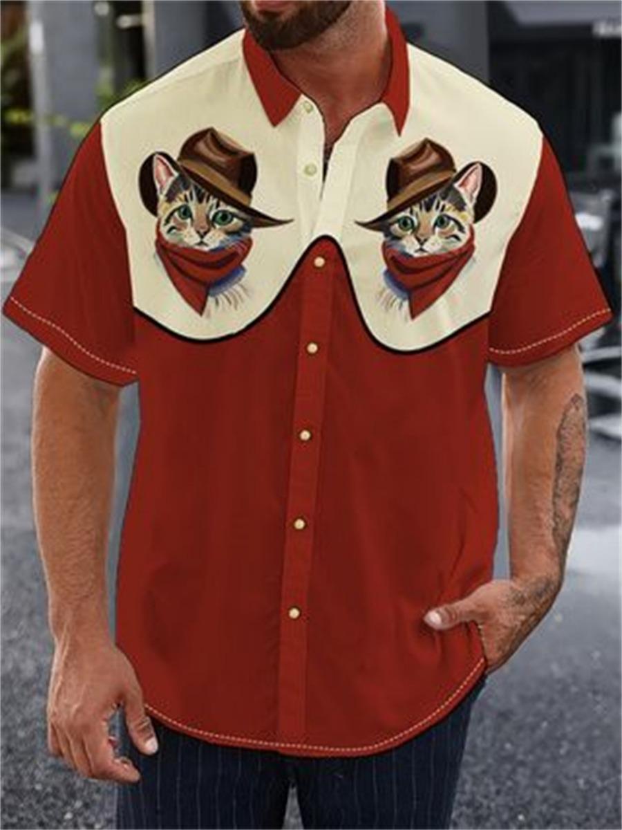 

Ретро Мультяшный Кот Мужская Рубашка Уличная Мода Рубашка с Коротким Рукавом 3D Принт Мужская Хип-Хоп Оверсайз Гавайская Рубашка Мужская Одежда 5XL