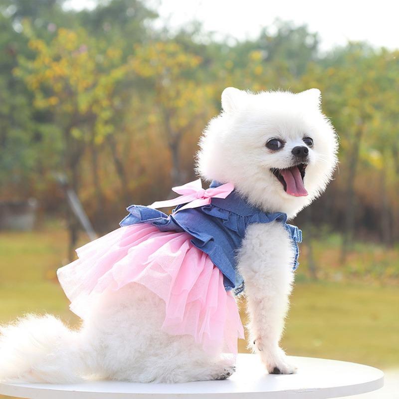 Spring and Summer DogPet Cat Clothing and Supplies Cat Denim Skirts Spring and Summer Dog Clothing
