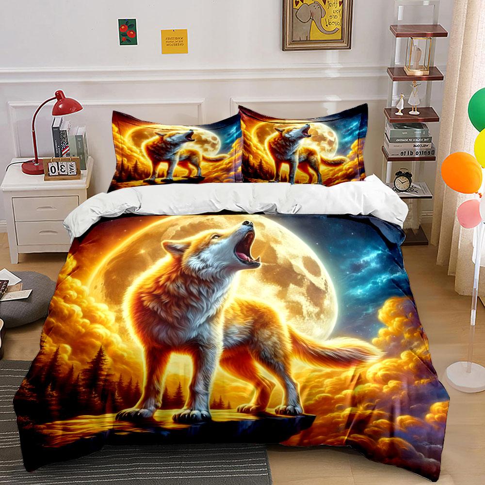 Howling wolf with moon. Bedding sets Duvet cover sets Duvet covers Pillowcases(1*Duvet Cover 2*Pillowcases without duvet insert)