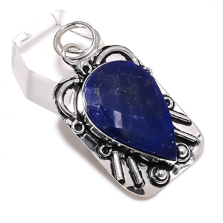 Natural Lapis Lazuli Gemstone Handmade 925 Sterling Silver Pendant 1.97" s0r34