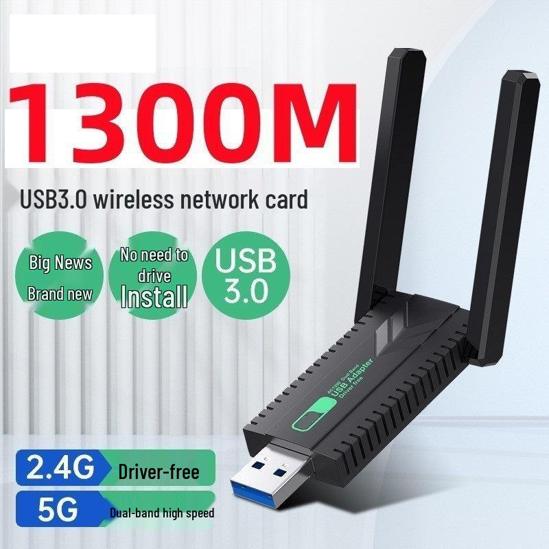 USB Wireless Network Card 1300Mbps Gigabit 5G Dual-Band WiFi6 Receiver, Driver-Free
