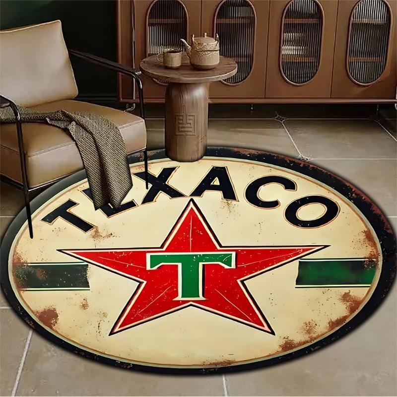 1pc Texaco Patterned Area Carpet Round Large Area Carpet for Living Room Bedroom Office Terrace Adding and Outdoor Decoration