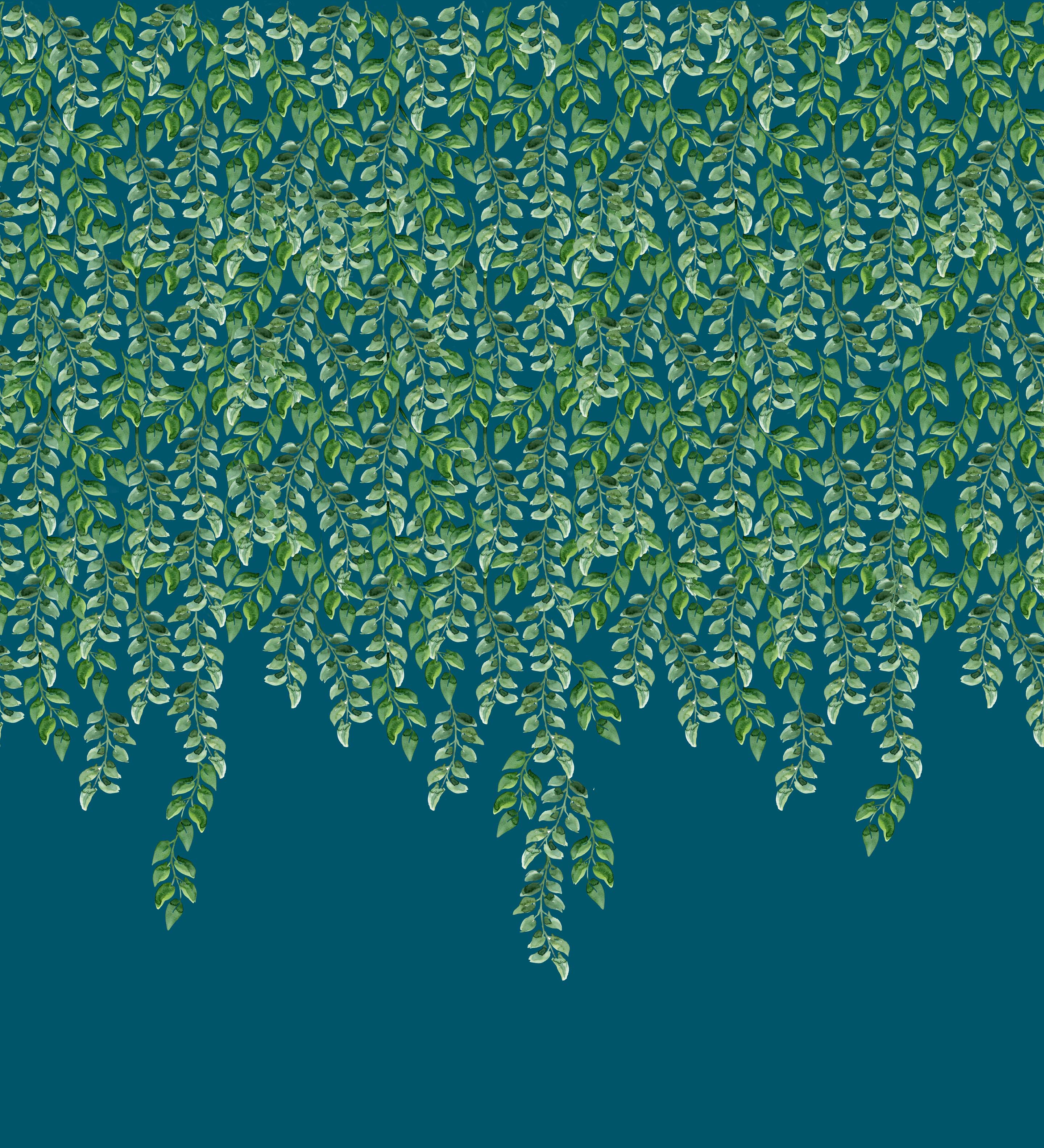 

Soimoi Japan Crepe Satin Тканина з листям і панелями з принтом 1 метр 42 дюйма 42 Inch Wide - Poly Crepe синій