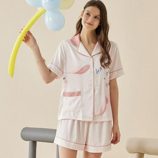 Clearance: Spring/Summer Ice Silk Pajama Set for Couples - Women's Imitation Silk
