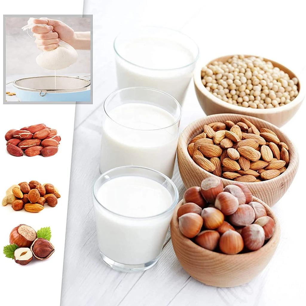 3 יחידות שקיות חלב אגוזים מטליות מטבח מסננות שקיות מסנן כותנה לשימוש חוזר יוגורט תה מטבח רשת עדינה גבינה עם שרוכים