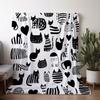 1pc Flannel Blanket, Black and White Striped Cat Print Blanket, Warm Comfortable Soft Blanket, Suitable for Sofa Bed Sofa Car Of