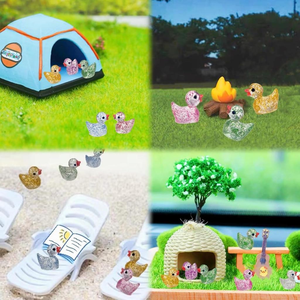 200/100 Pezzi Mini Anatre in Resina Mini Anatre Glitterate Colorate Piccole Figure di Anatra in Plastica in Miniatura Per Giardino delle Fate Paesaggio Muschiato Decorazione