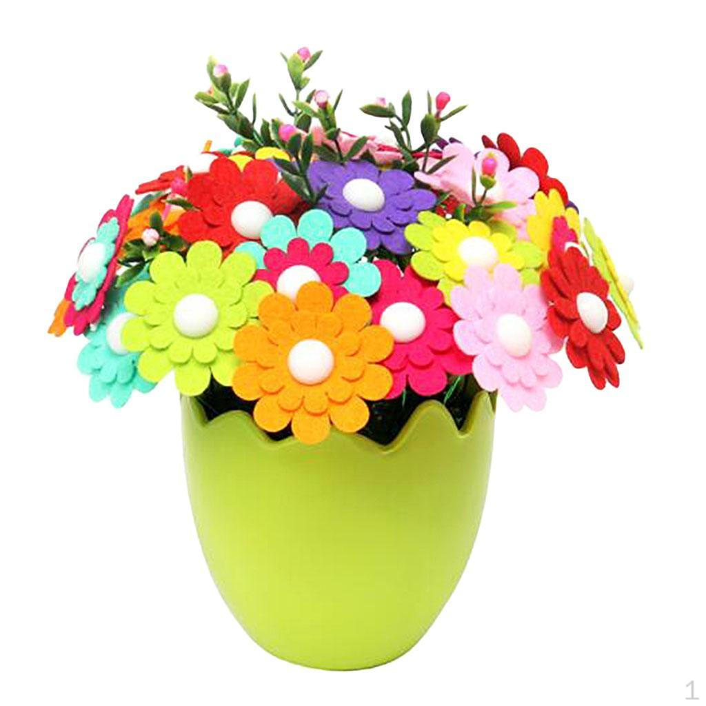 1 Pack DIY Craft Iron Wire Button Felt Rainbow Flower Bouquets Kit, Sewing