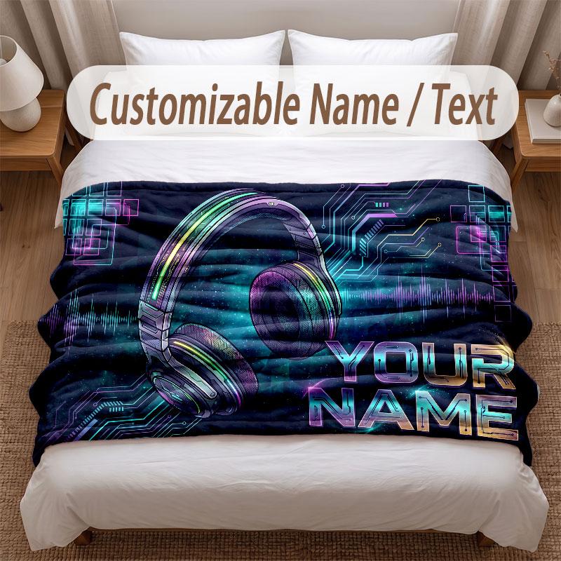 Music Theme Soft Blanket Personalized Custom Name Text Print Warm Blanket Home Sofa Bedroom Decor