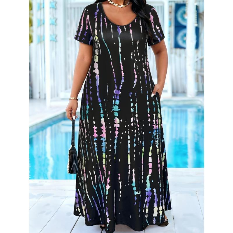 Plus Size Long Dress - Women's Short-Sleeve Long Dress