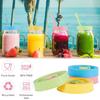12Pcs Colorful Plastic Mason Jar Lids Set Fit for 70mm Wide Mouth Silicone Canning Jars Lids with Straw Hole Cleaning Brushes
